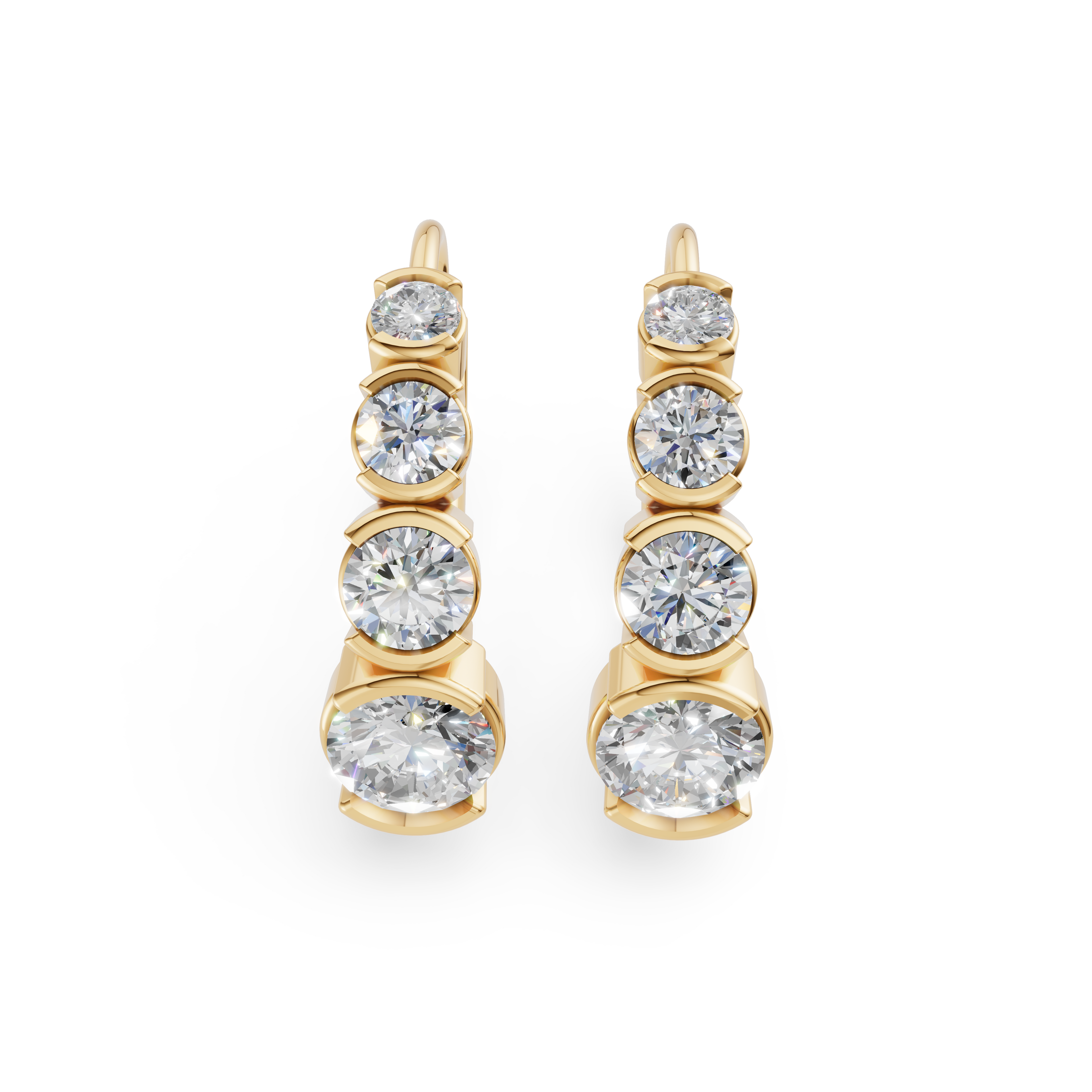 'Tjader' Semi Bezel-Set 1.00 TCW Graduated Round Brilliant Cut Lab Diamond Leverback Earrings