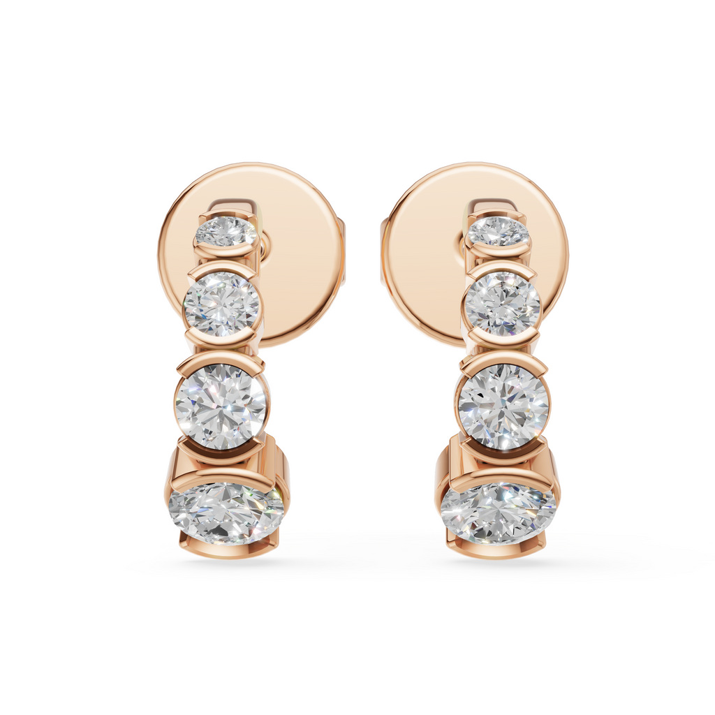 'Tjader II' Semi Bezel-Set 1.00 Total Carat Weight Graduated Round Brilliant Cut Lab Diamond Earrings