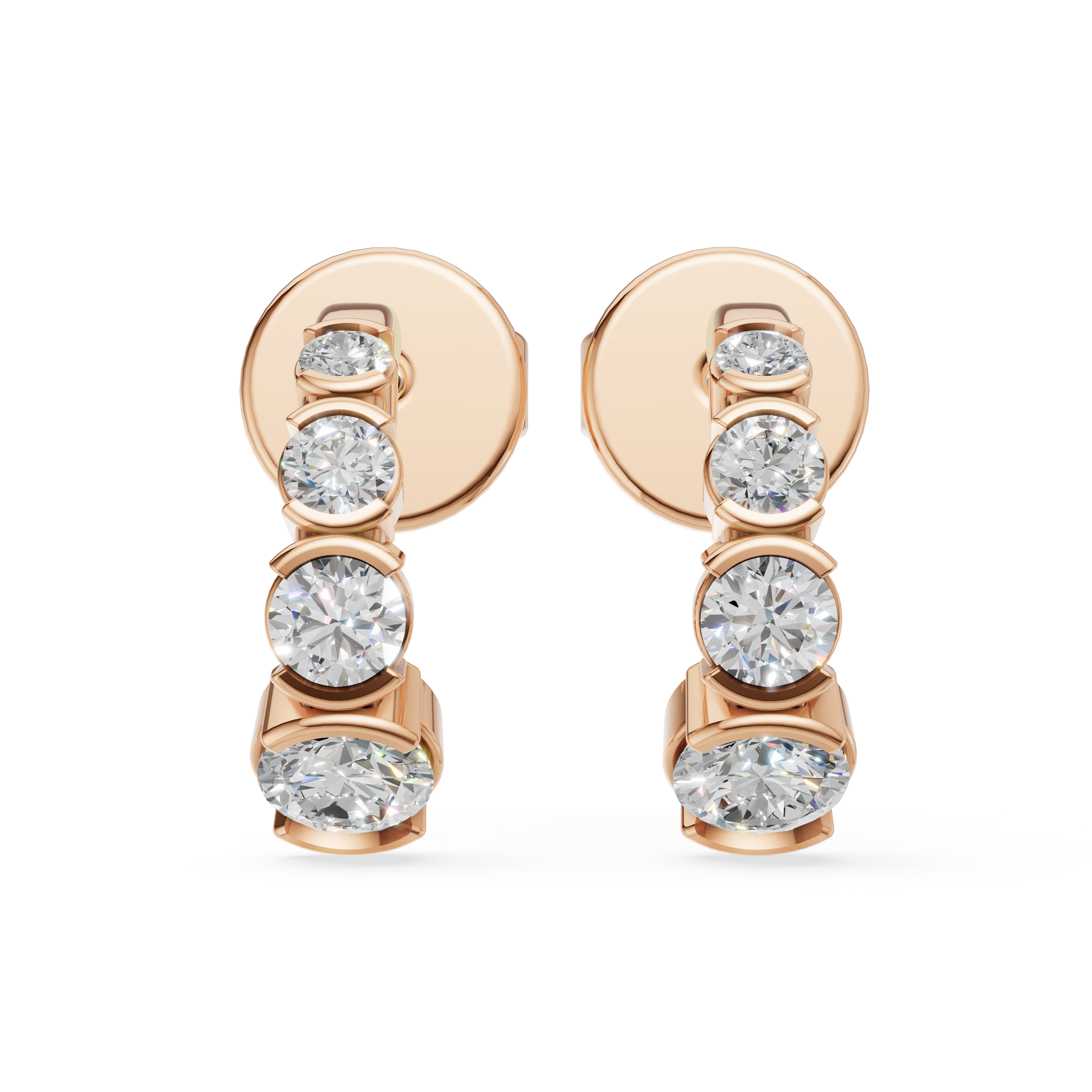 'Tjader II' Semi Bezel-Set 1.00 Total Carat Weight Graduated Round Brilliant Cut Lab Diamond Earrings