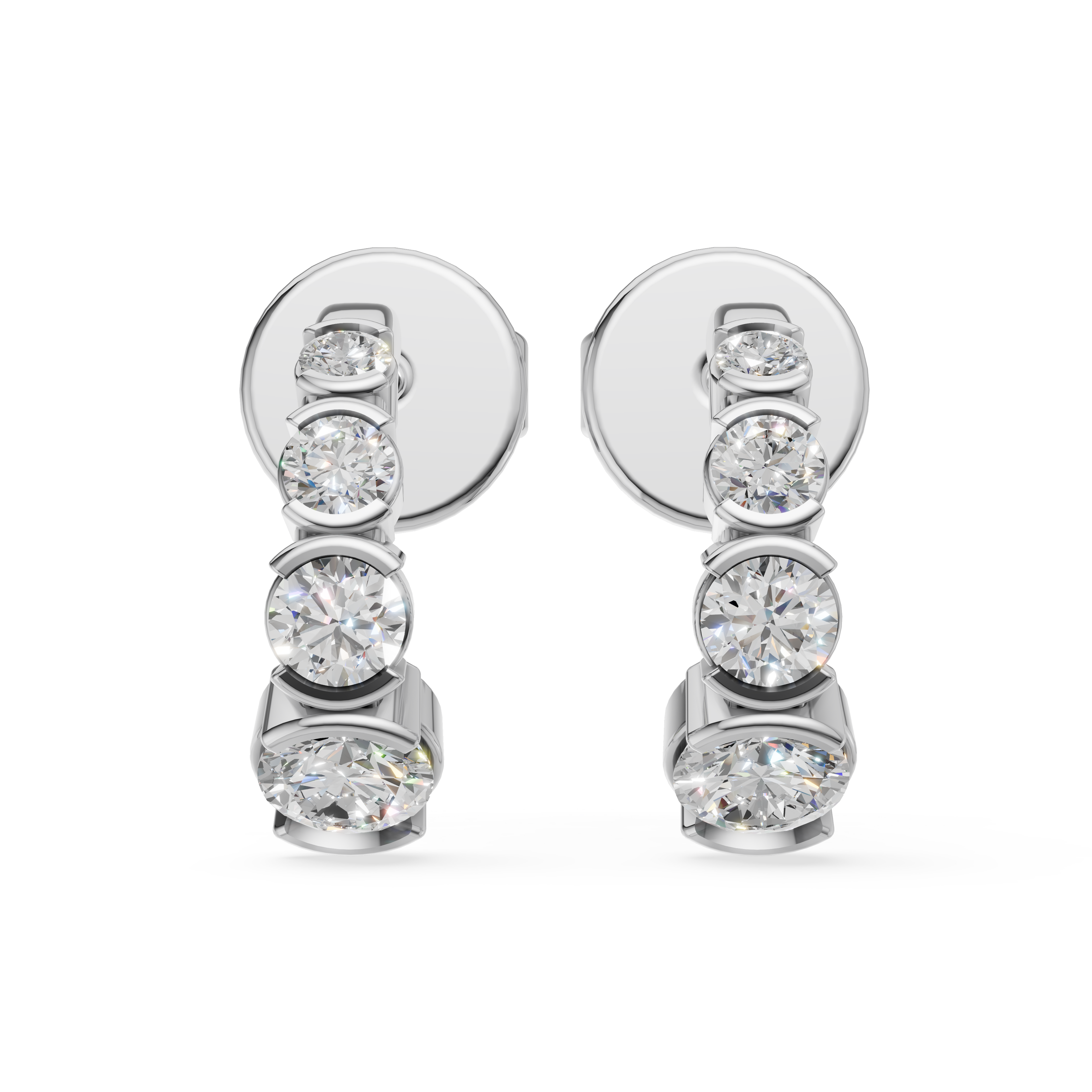 'Tjader II' Semi Bezel-Set 1.00 Total Carat Weight Graduated Round Brilliant Cut Lab Diamond Earrings