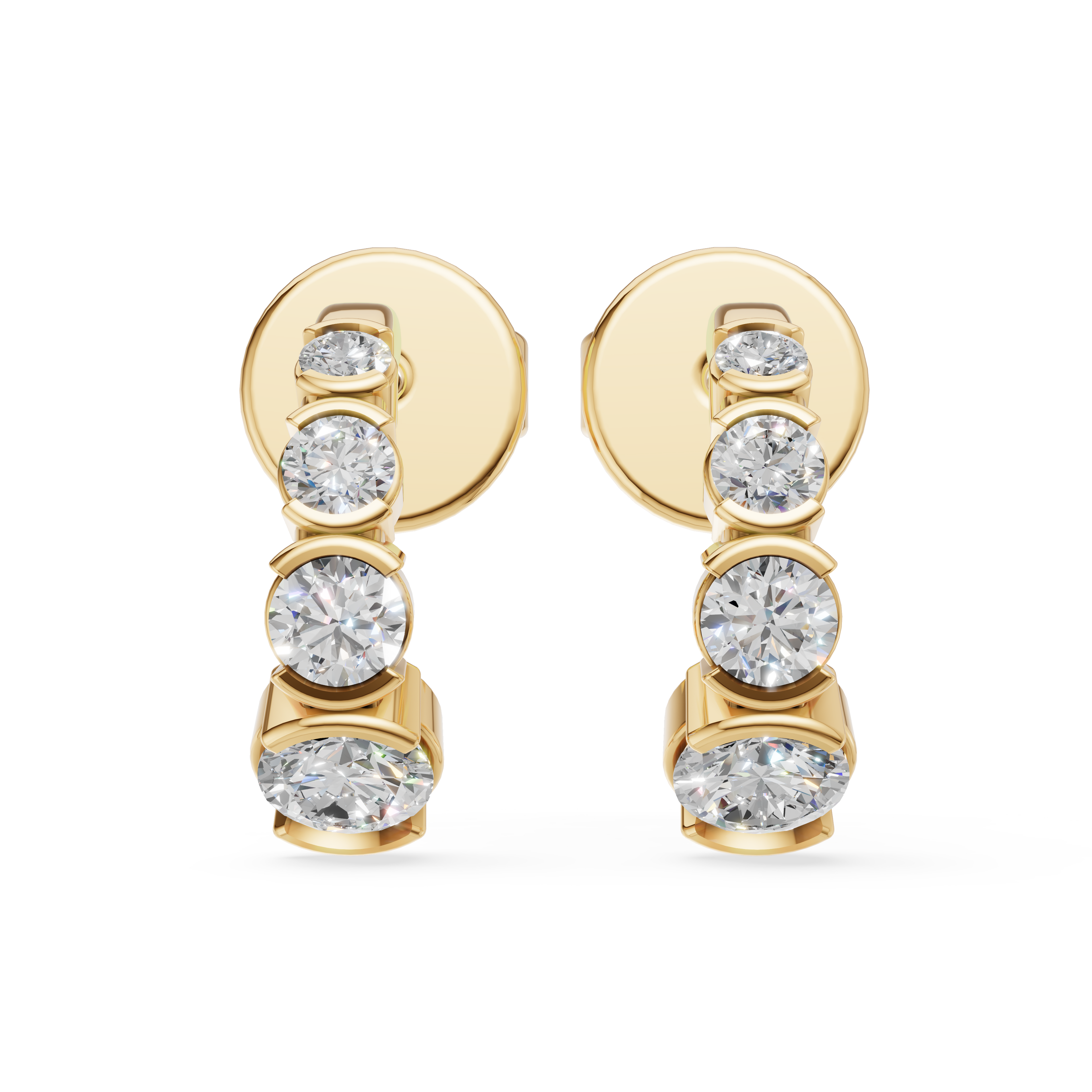 'Tjader II' Semi Bezel-Set 1.00 Total Carat Weight Graduated Round Brilliant Cut Lab Diamond Earrings