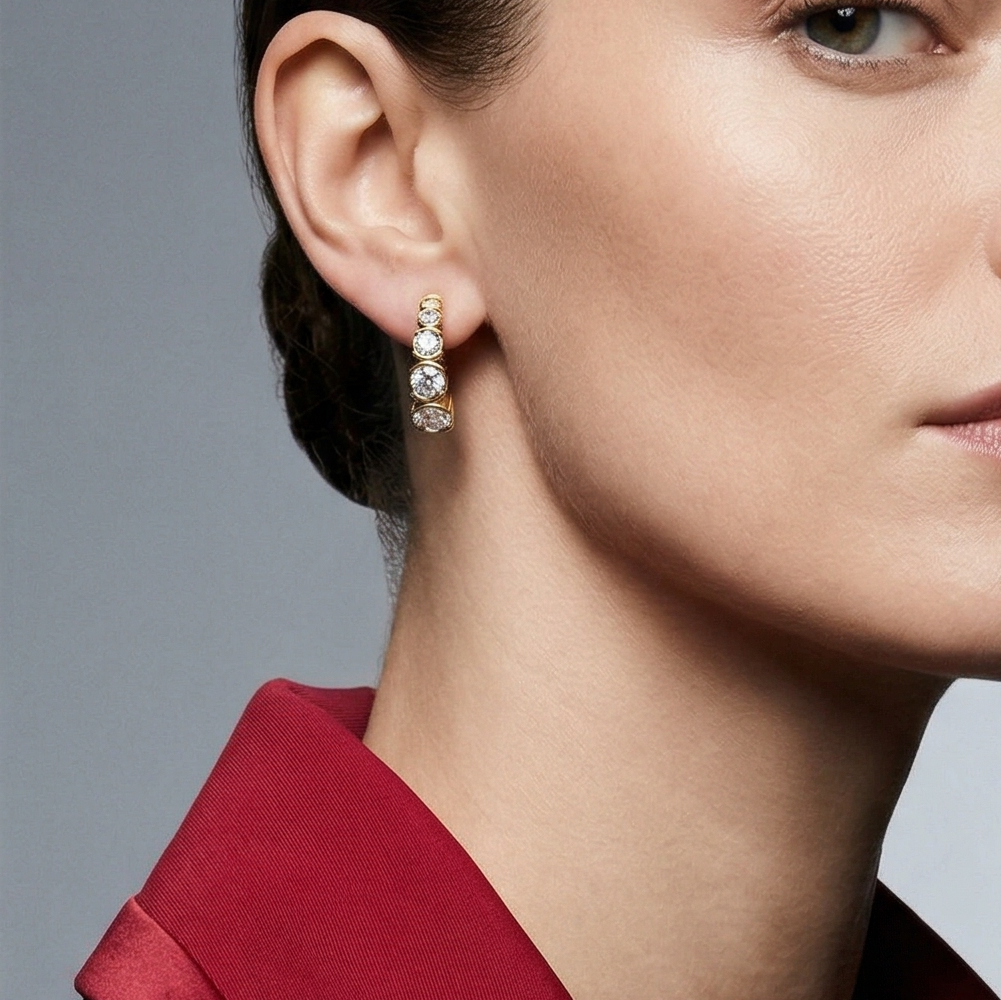 'Tjader II' Semi Bezel-Set 1.00 Total Carat Weight Graduated Round Brilliant Cut Lab Diamond Earrings