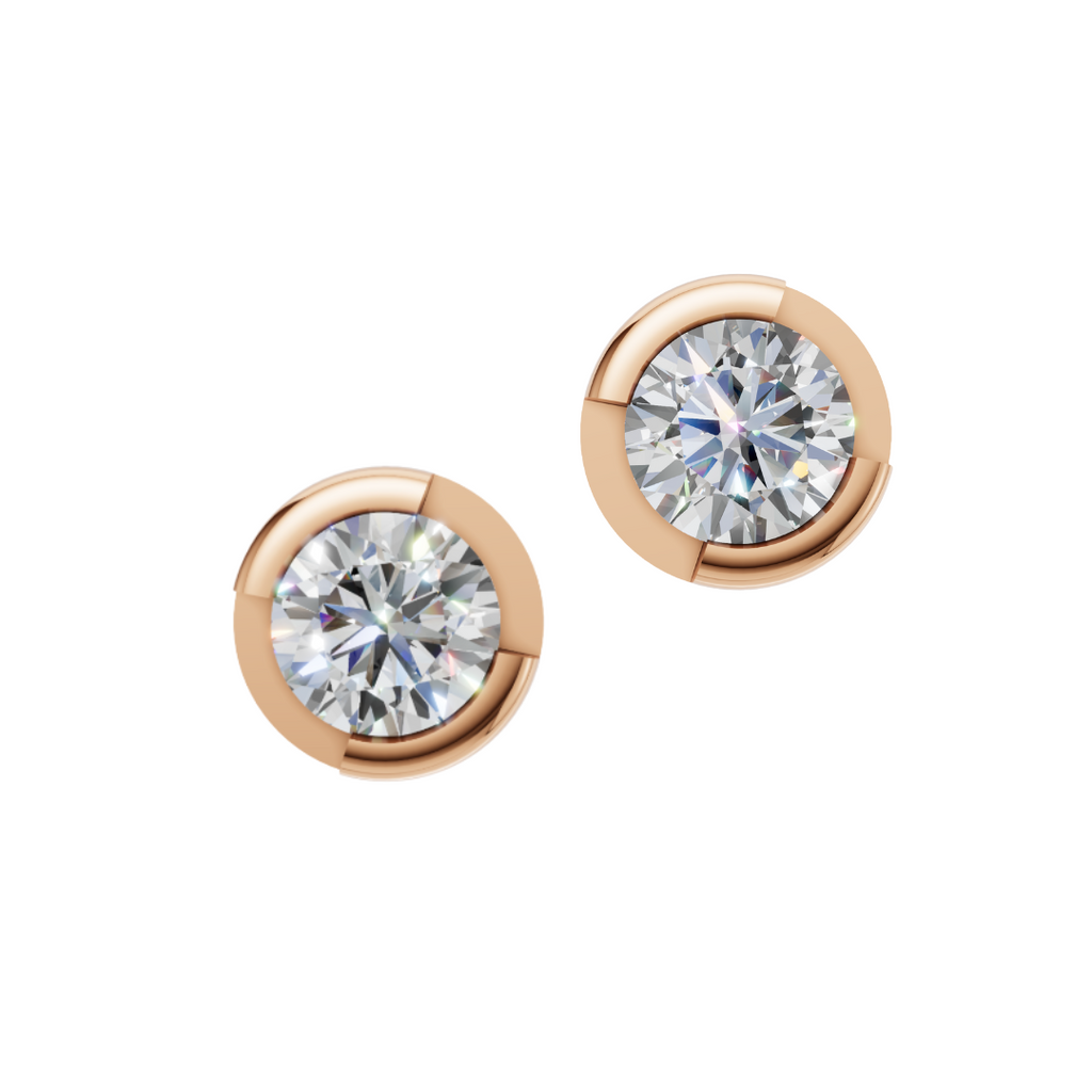 'Evans' Semi Bezel-Set Round Brilliant Cut Lab Diamond Stud Earrings