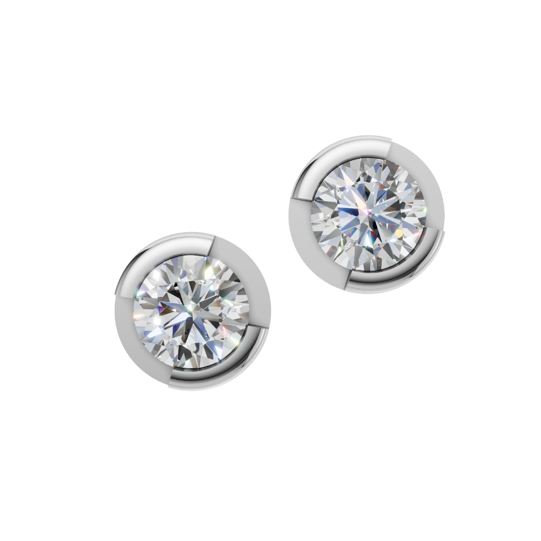 'Evans' Semi Bezel-Set Round Brilliant Cut Lab Diamond Stud Earrings