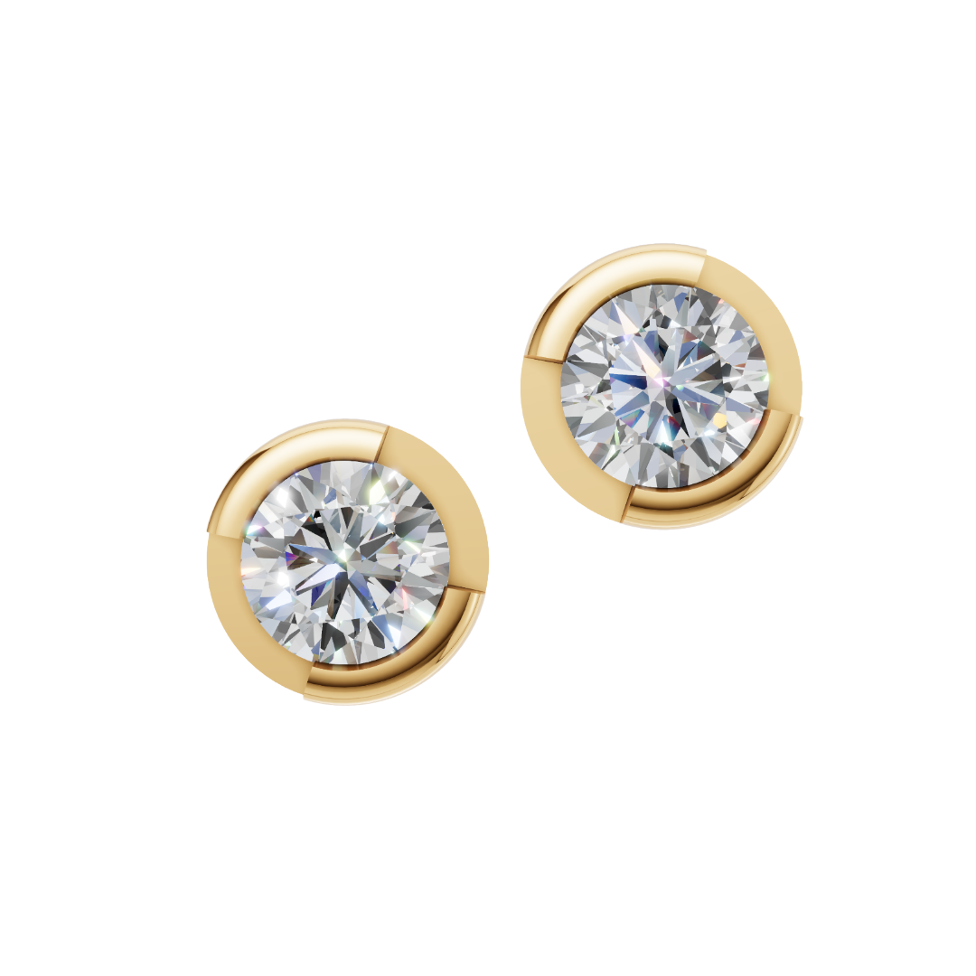'Evans' Semi Bezel-Set Round Brilliant Cut Lab Diamond Stud Earrings
