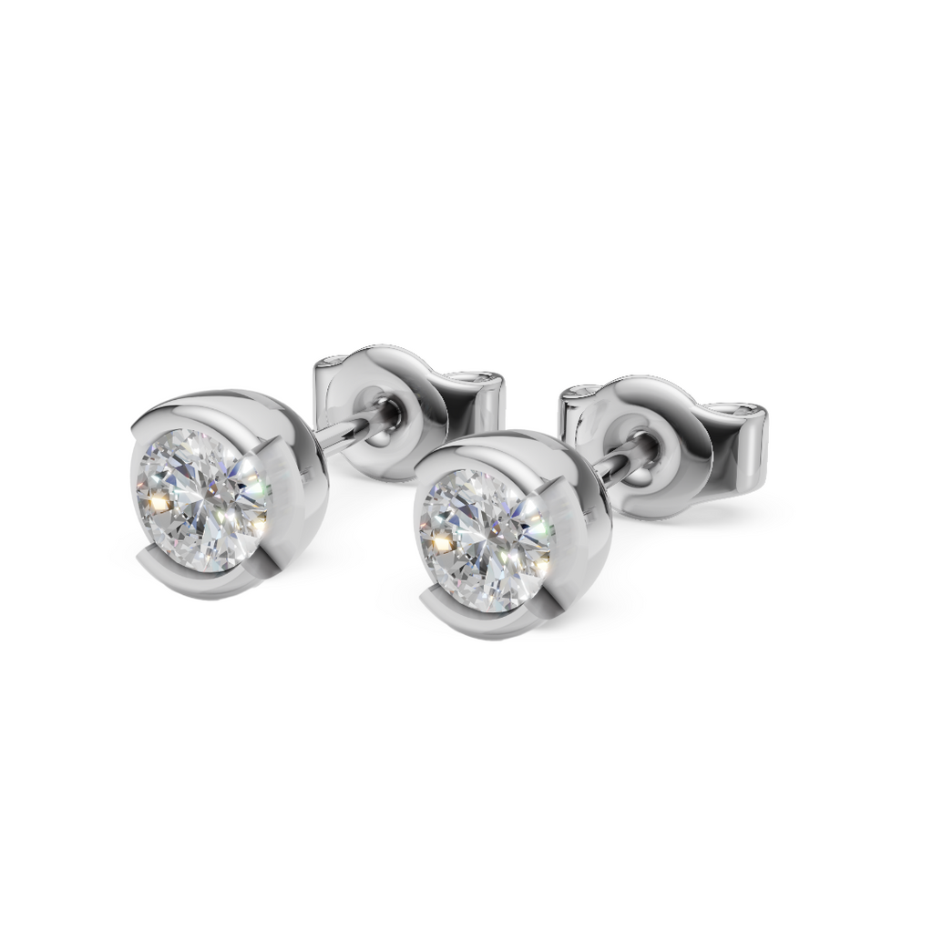 'Evans' Semi Bezel-Set Round Brilliant Cut Lab Diamond Stud Earrings