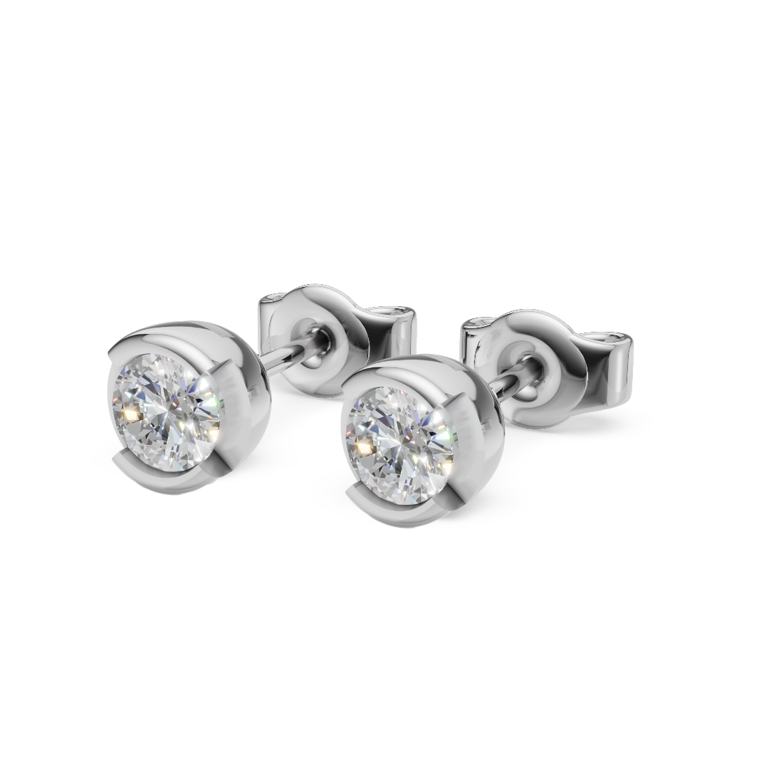 'Evans' Semi Bezel-Set Round Brilliant Cut Lab Diamond Stud Earrings