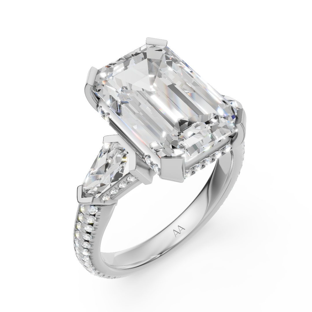 'Luna' Three-Rows Pavé Three Stone Lab Diamond Engagement Ring