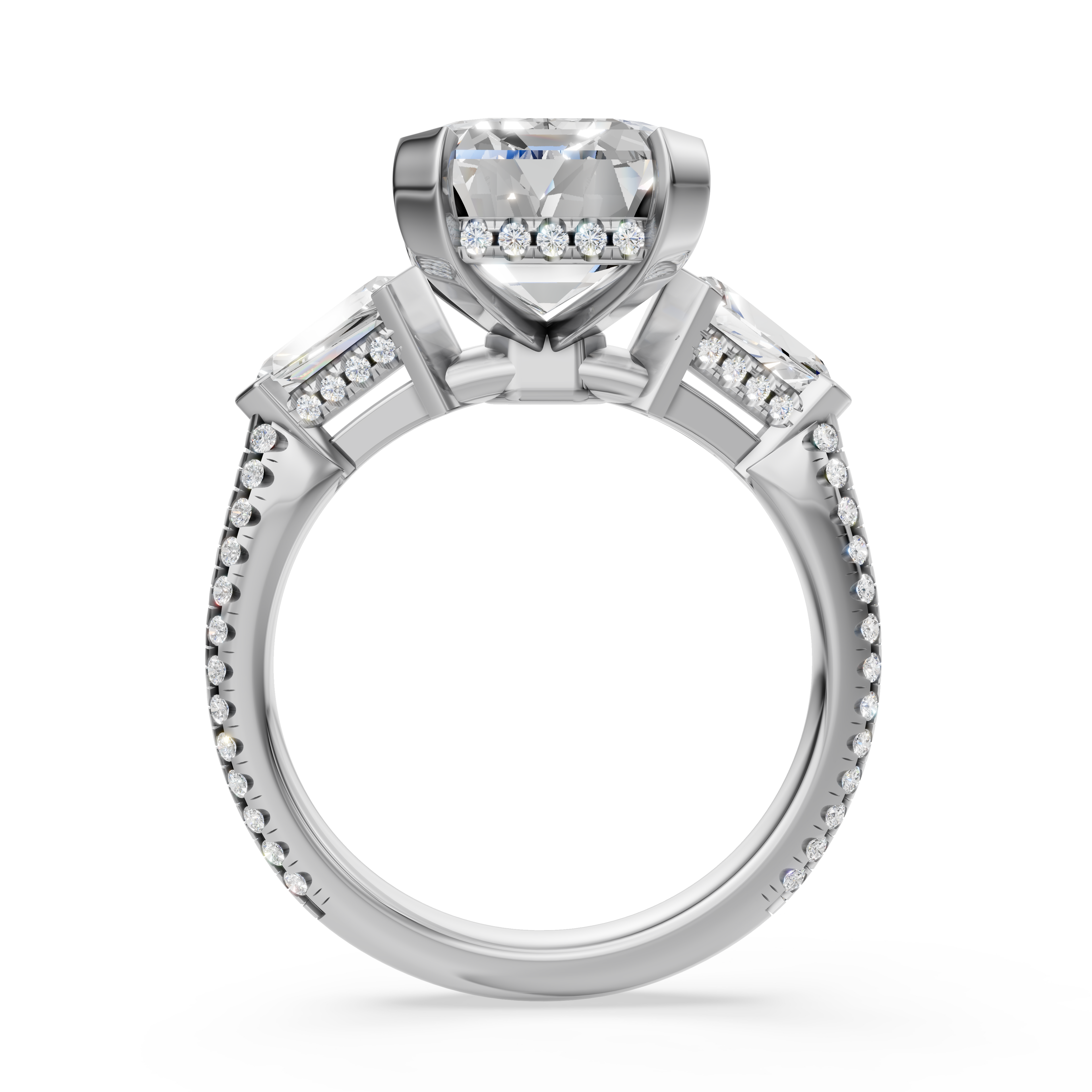 'Luna' Three-Rows Pavé Three Stone Lab Diamond Engagement Ring