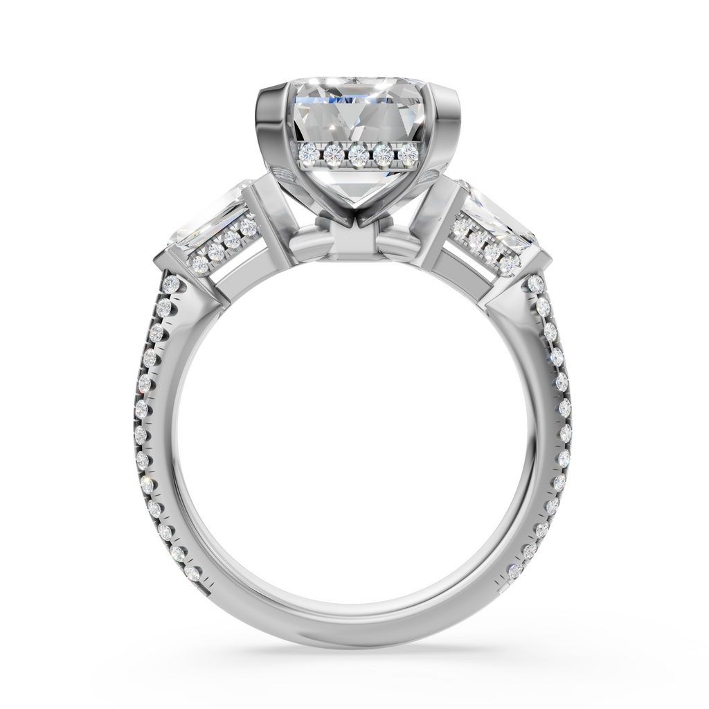 'Luna' Three-Rows Pavé Three Stone Lab Diamond Engagement Ring