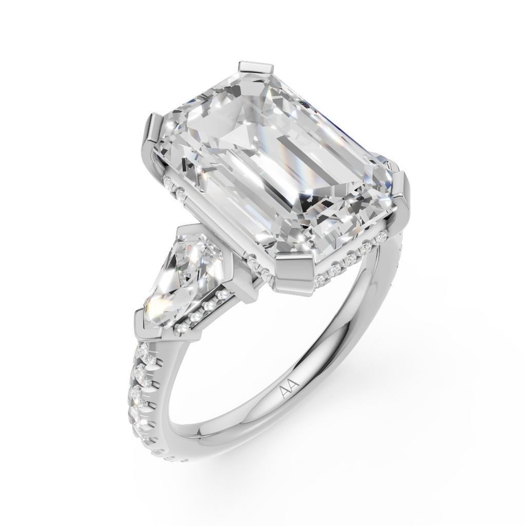 'Luna' One-Row Pavé Three Stone Lab Diamond Engagement Ring