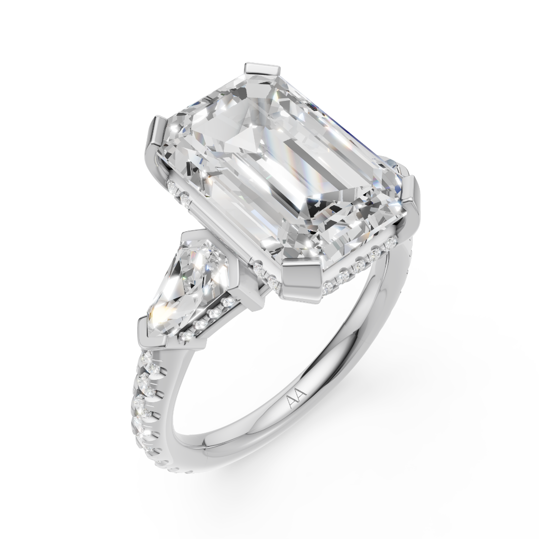'Luna' One-Row Pavé Three Stone Lab Diamond Engagement Ring