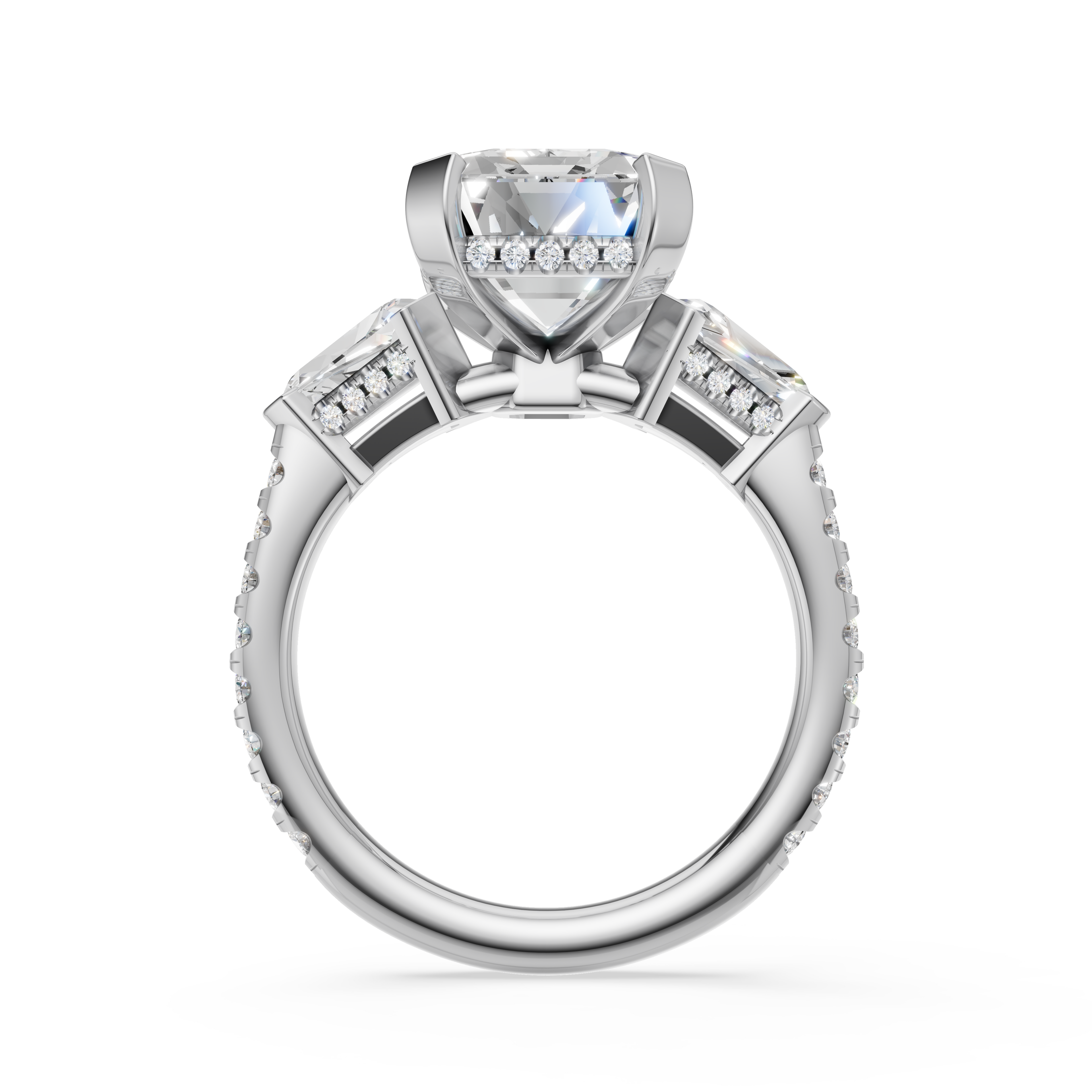 'Luna' One-Row Pavé Three Stone Lab Diamond Engagement Ring