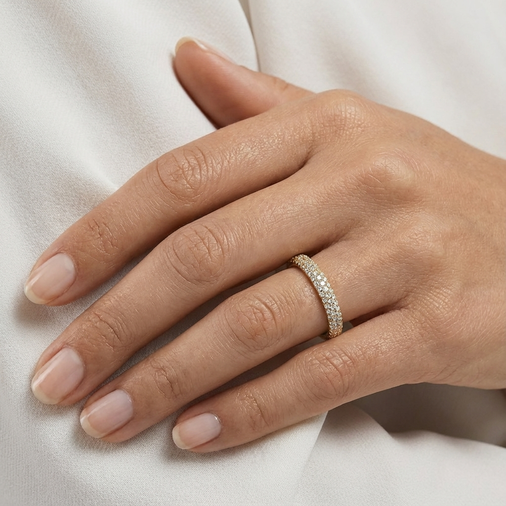 'Luna' Three Rows Bombé Lab Diamond Pavé Wedding Band