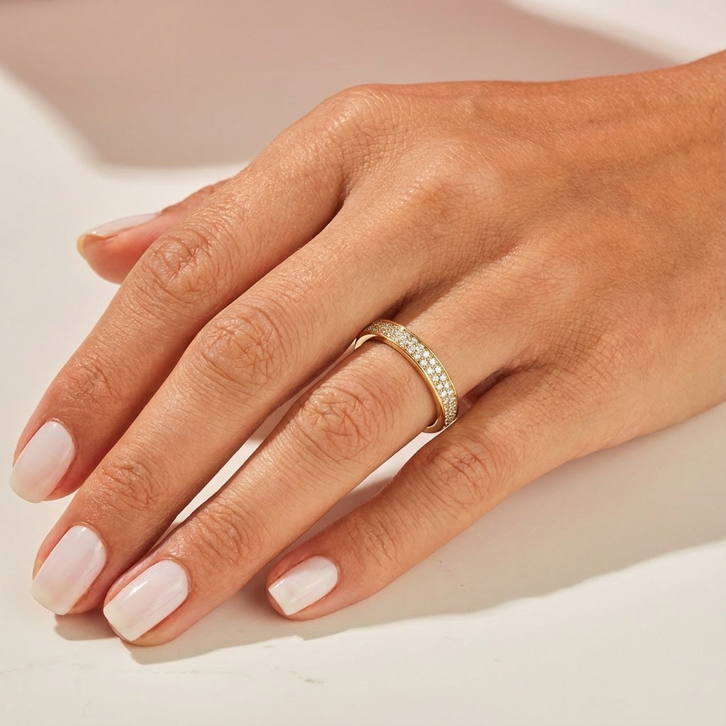 'Luna' Two Rows Brite-Set Lab Diamond Pavé Wedding Band