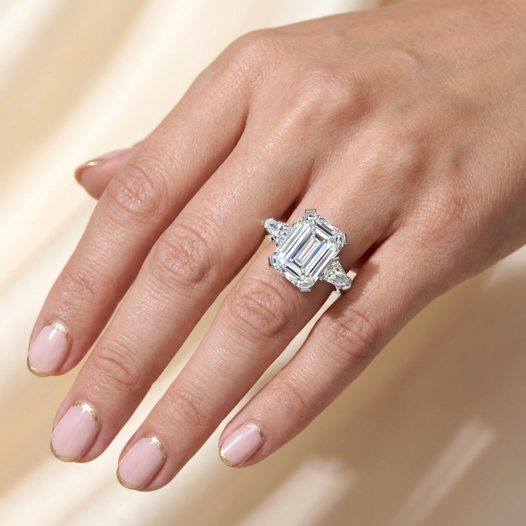 'Luna' High Polished Three Stone Lab Diamond Engagement Ring