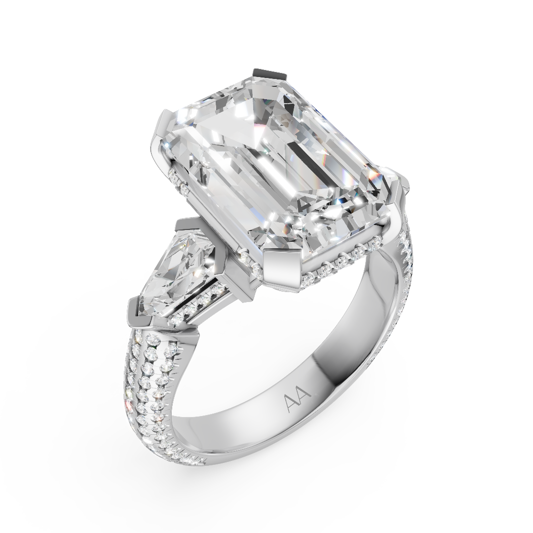 'Luna' Five-Rows Pavé Three Stone Lab Diamond Engagement Ring
