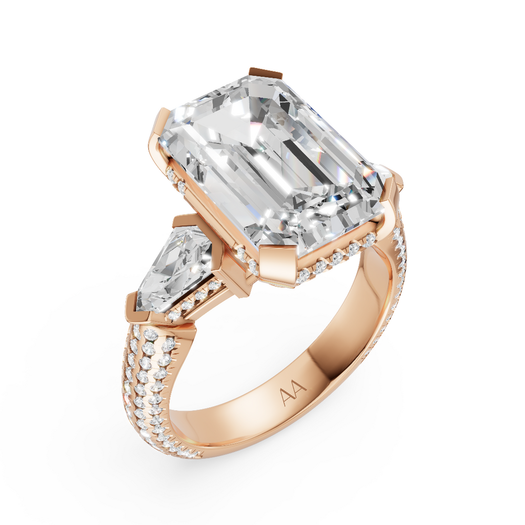 'Luna' Five-Rows Pavé Three Stone Lab Diamond Engagement Ring