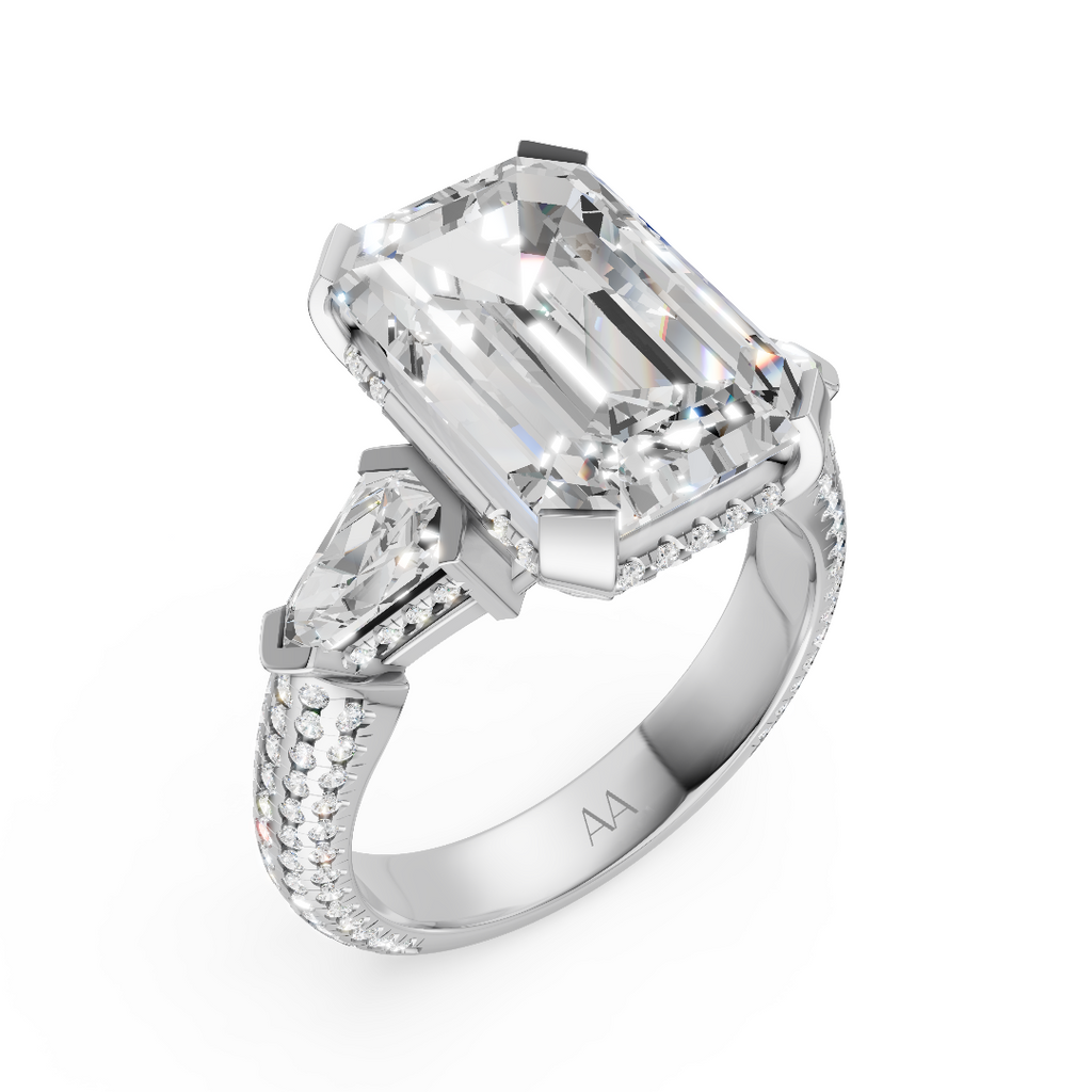 'Luna' Five-Rows Pavé Three Stone Lab Diamond Engagement Ring