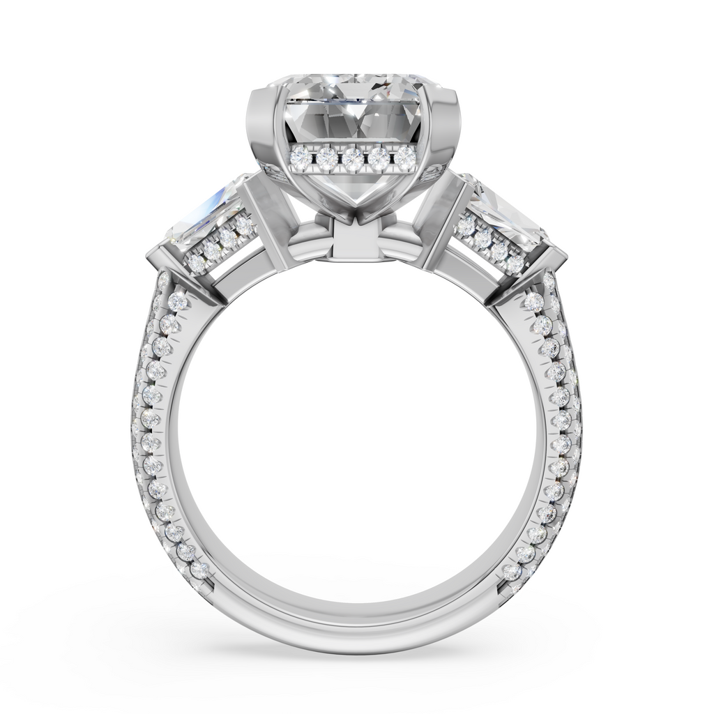 'Luna' Five-Rows Pavé Three Stone Lab Diamond Engagement Ring