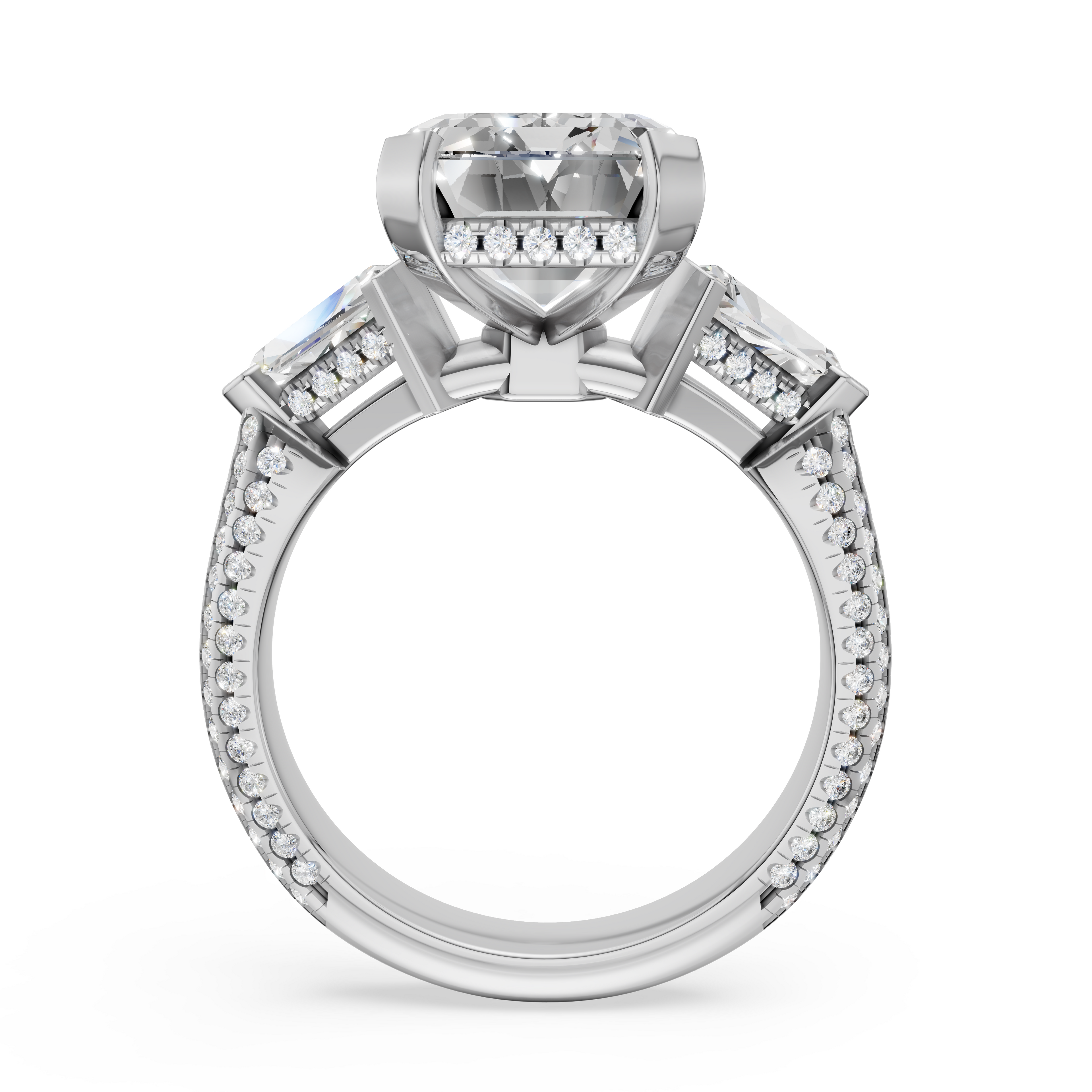 'Luna' Five-Rows Pavé Three Stone Lab Diamond Engagement Ring