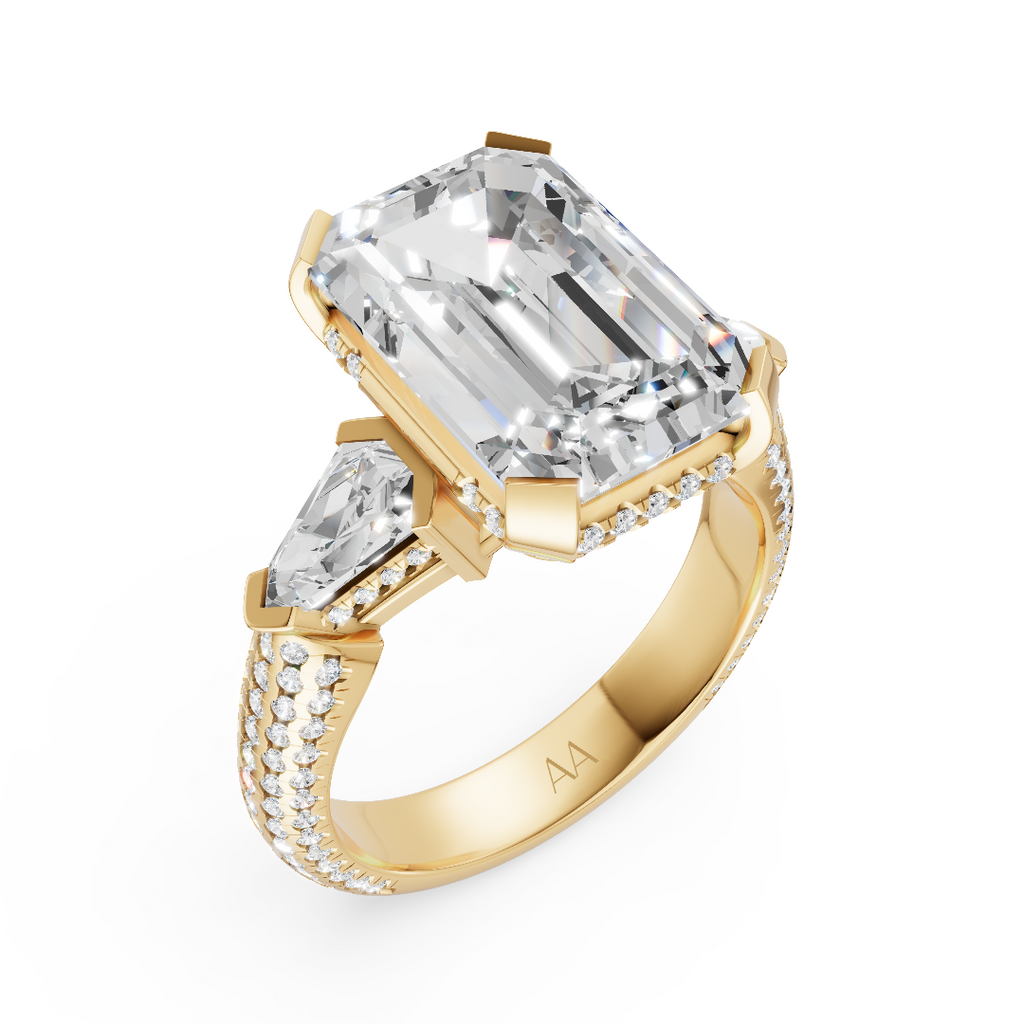 'Luna' Five-Rows Pavé Three Stone Lab Diamond Engagement Ring