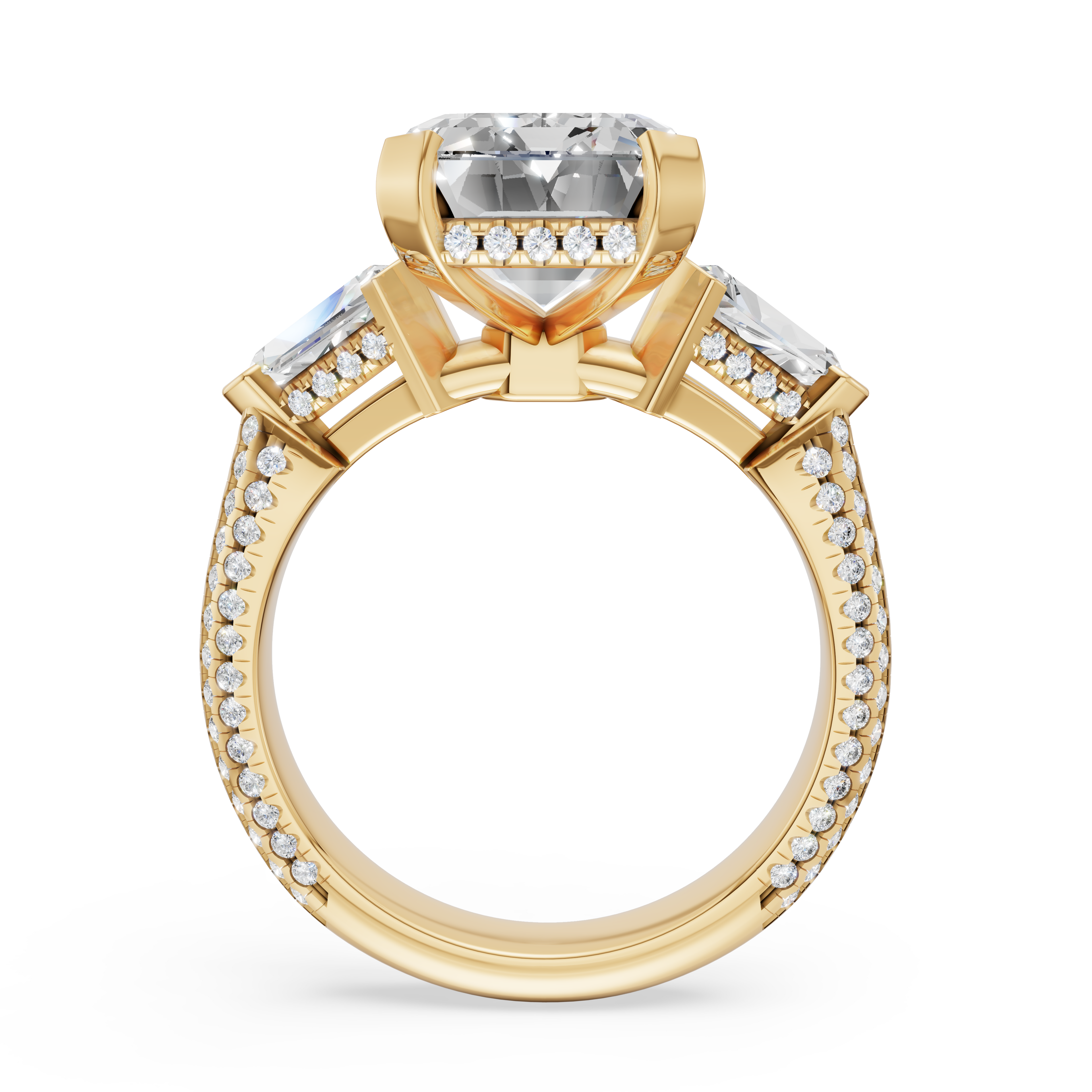 'Luna' Five-Rows Pavé Three Stone Lab Diamond Engagement Ring