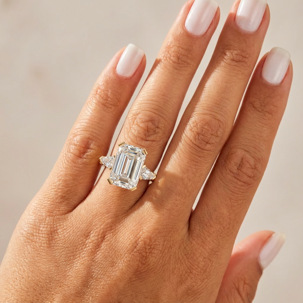 'Luna' Five-Rows Pavé Three Stone Lab Diamond Engagement Ring