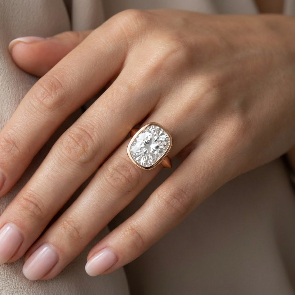 'Juno' Bezel-Set, Knife-Edge Lab Diamond Engagement Ring