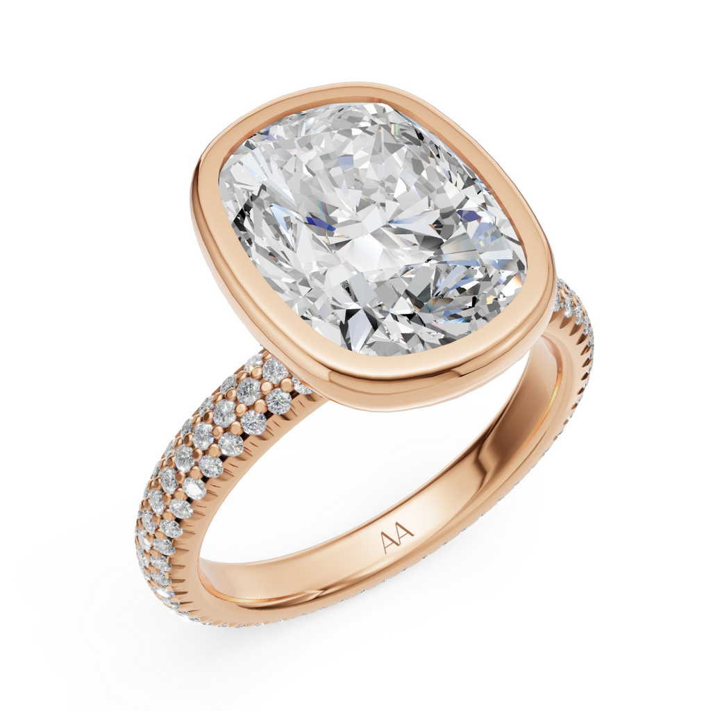 'Juno' Bezel-Set, Three-Rows Pavé Lab Diamond Engagement Ring