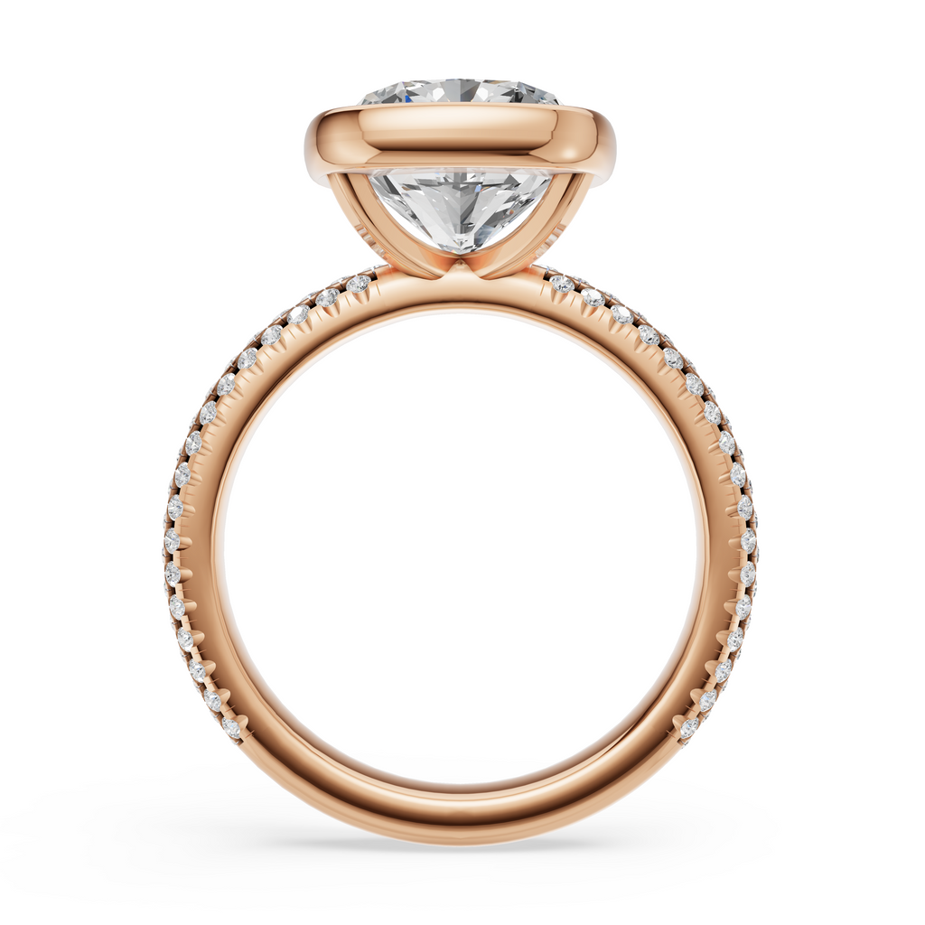 'Juno' Bezel-Set, Three-Rows Pavé Lab Diamond Engagement Ring