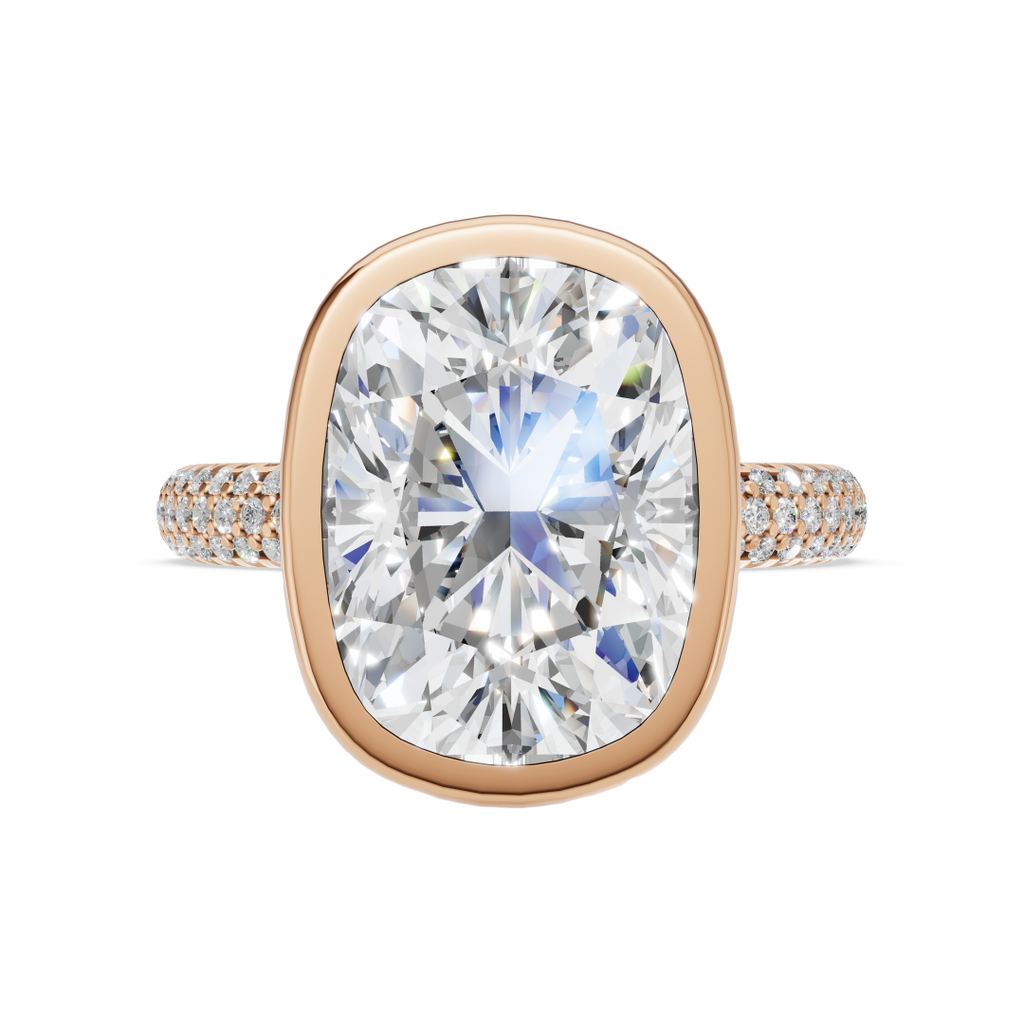 'Juno' Bezel-Set, Three-Rows Pavé Lab Diamond Engagement Ring