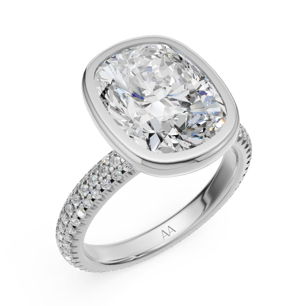 'Juno' Bezel-Set, Three-Rows Pavé Lab Diamond Engagement Ring