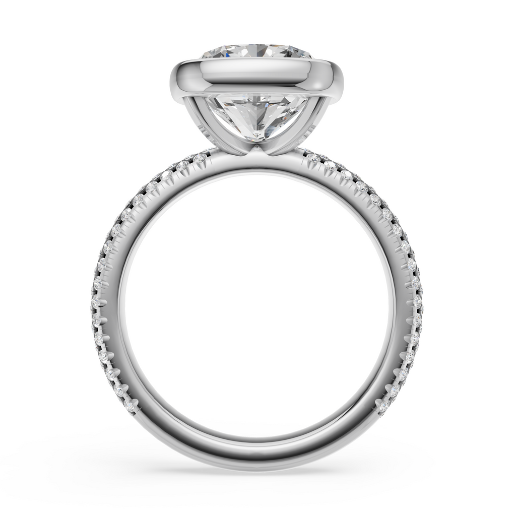 'Juno' Bezel-Set, Three-Rows Pavé Lab Diamond Engagement Ring
