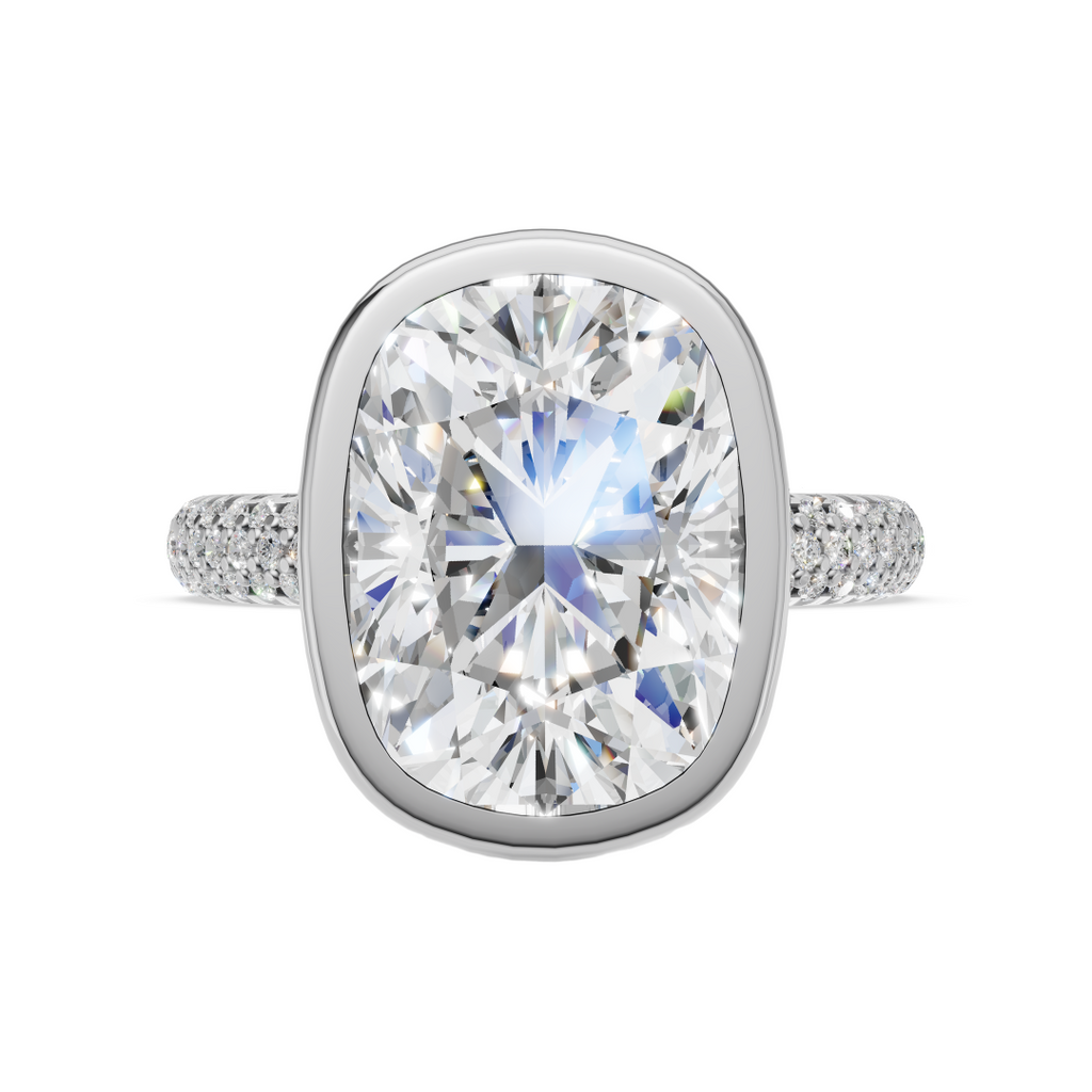 'Juno' Bezel-Set, Three-Rows Pavé Lab Diamond Engagement Ring