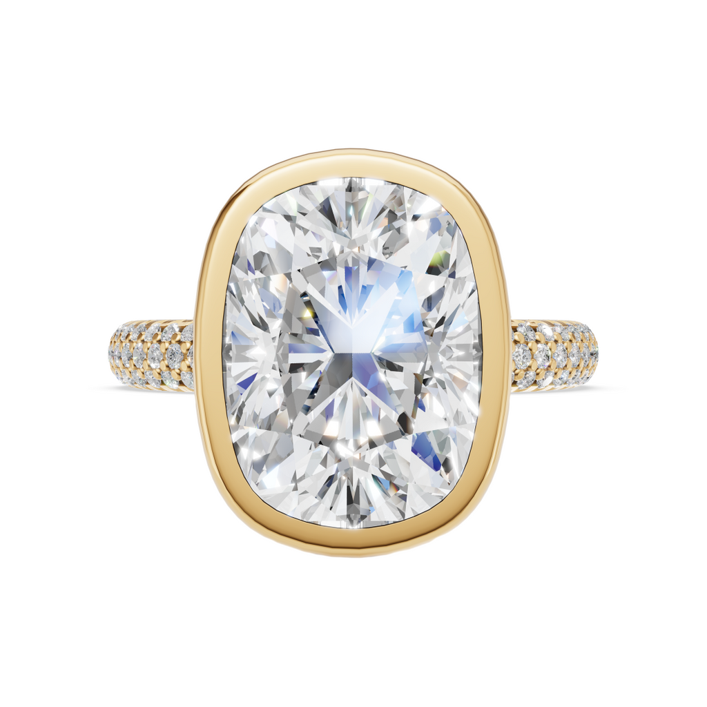 'Juno' Bezel-Set, Three-Rows Pavé Lab Diamond Engagement Ring