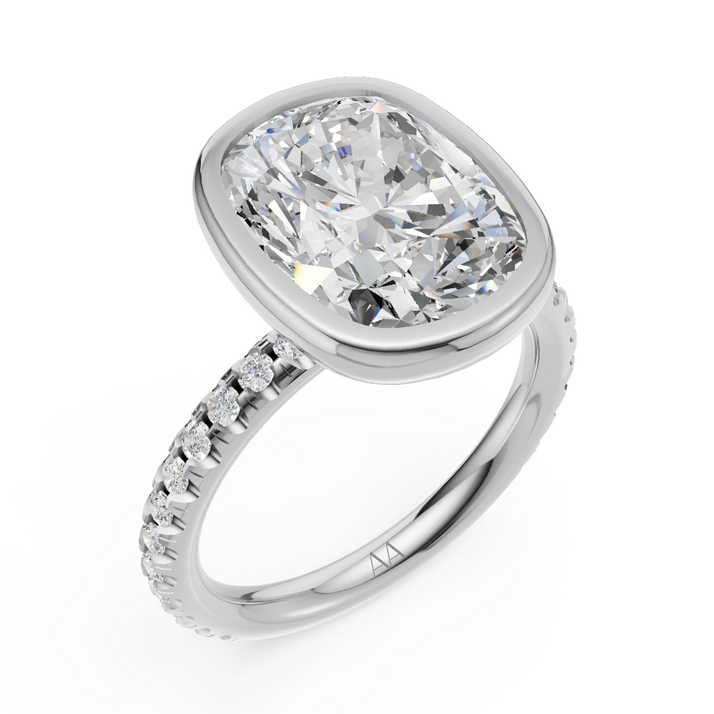 'Juno' Bezel-Set, One-Row Pavé Lab Diamond Engagement Ring
