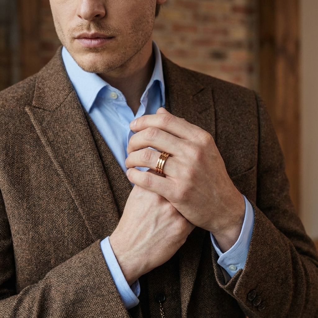 'Augustus' Fluted High Polished Mens Band