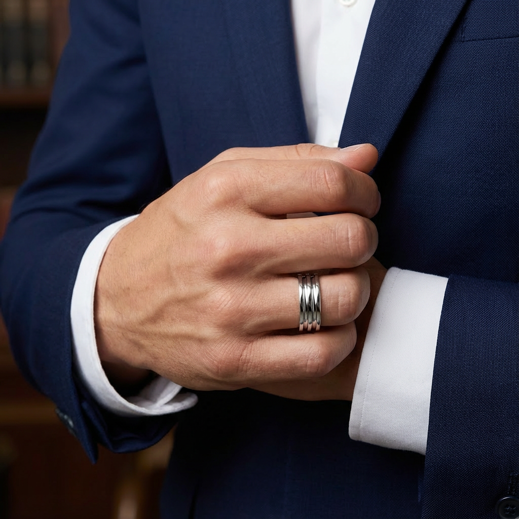 'Augustus' Fluted High Polished Mens Band