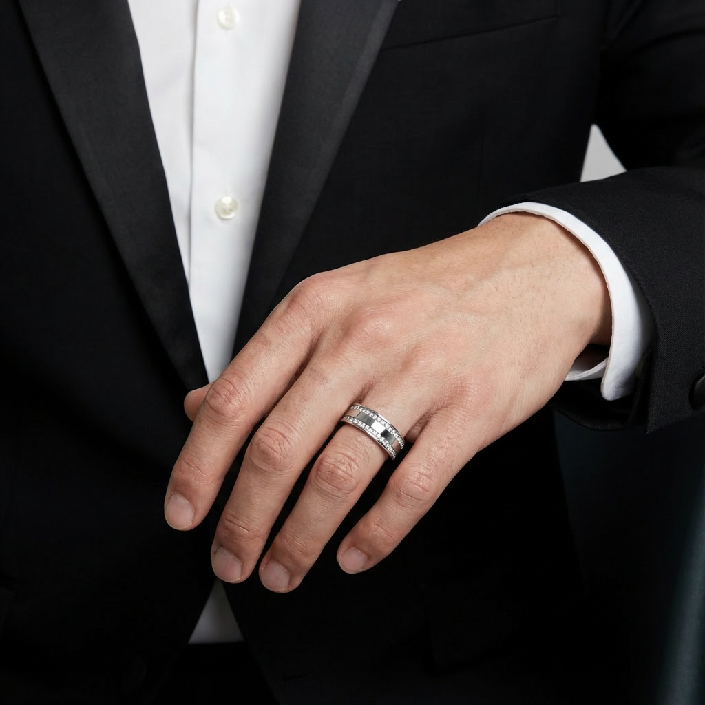 'Leo' Lab Diamond High Polished Mens Band