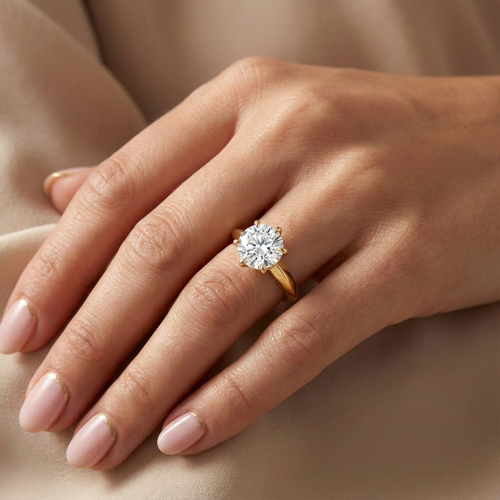 'Eros' 6-prongs, Knife-Edge Round Brilliant Cut Solitaire Lab Diamond Engagement Ring