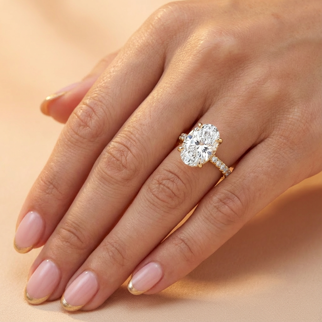 'Eros' One-Row Pavé Solitaire Lab Diamond Engagement Ring