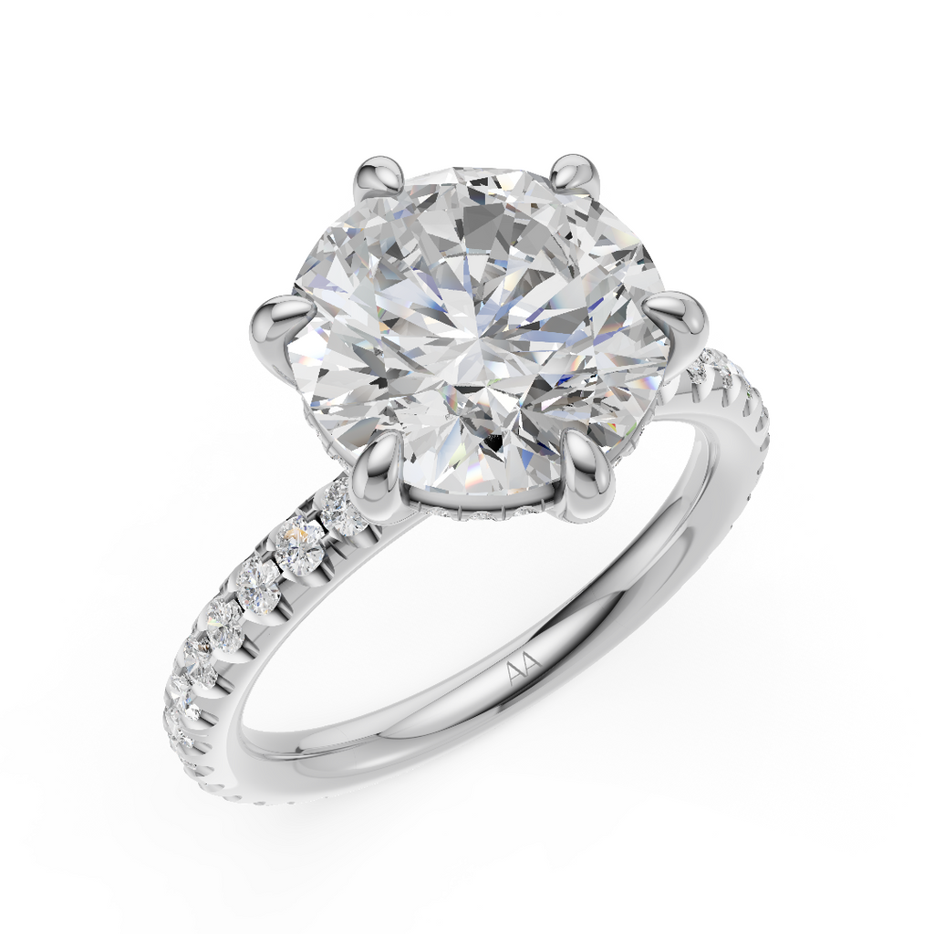 'Eros' 6-prongs, One-Row Pavé Round Brilliant Cut Solitaire Lab Diamond Engagement Ring