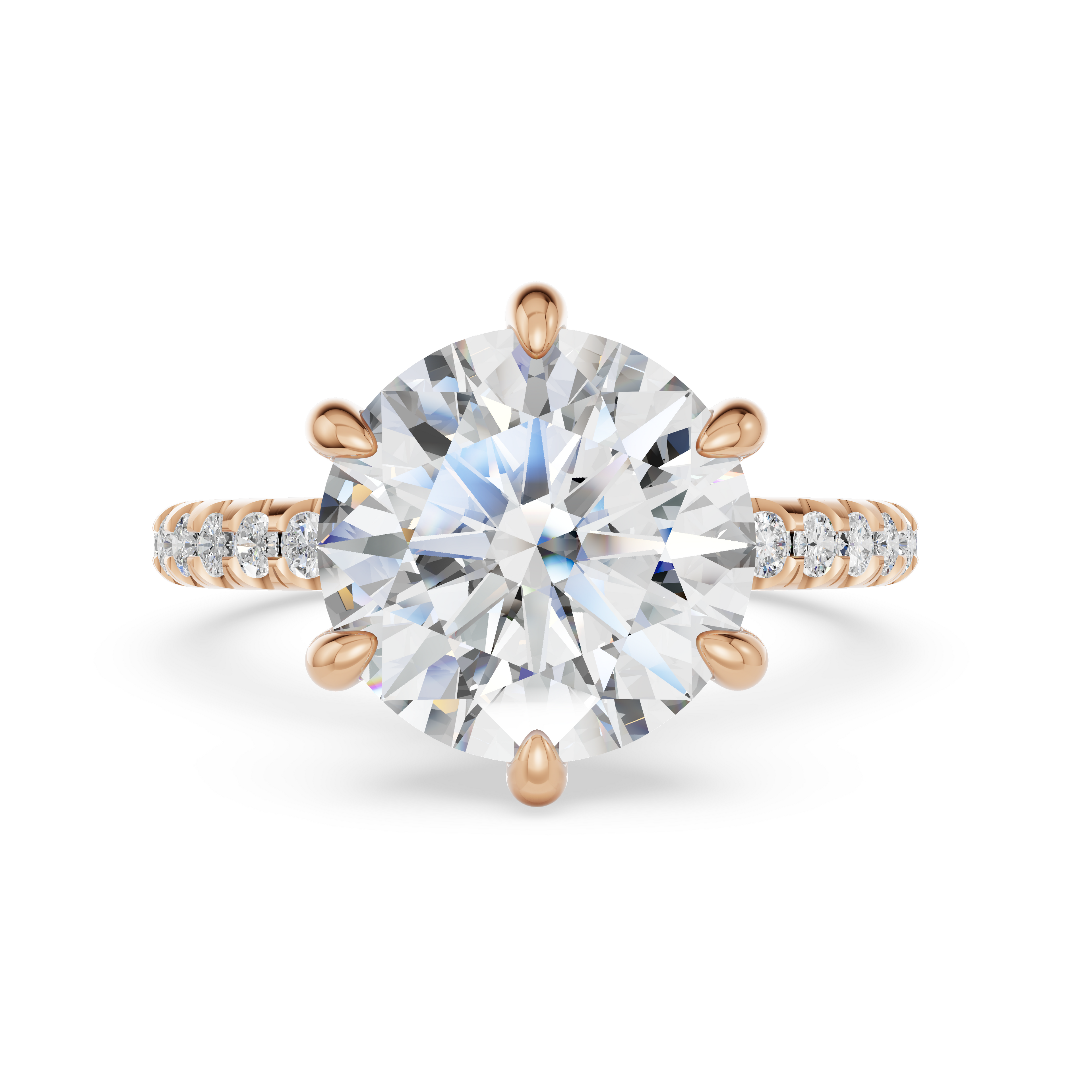 'Eros' 6-prongs, One-Row Pavé Round Brilliant Cut Solitaire Lab Diamond Engagement Ring