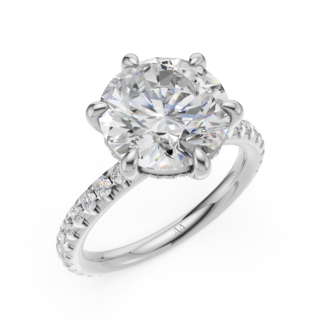 'Eros' 6-prongs, One-Row Pavé Round Brilliant Cut Solitaire Lab Diamond Engagement Ring