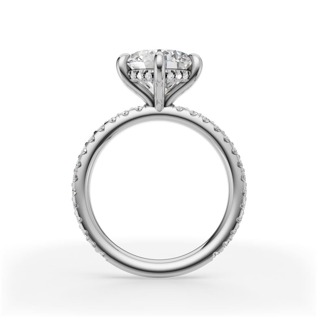 'Eros' 6-prongs, One-Row Pavé Round Brilliant Cut Solitaire Lab Diamond Engagement Ring