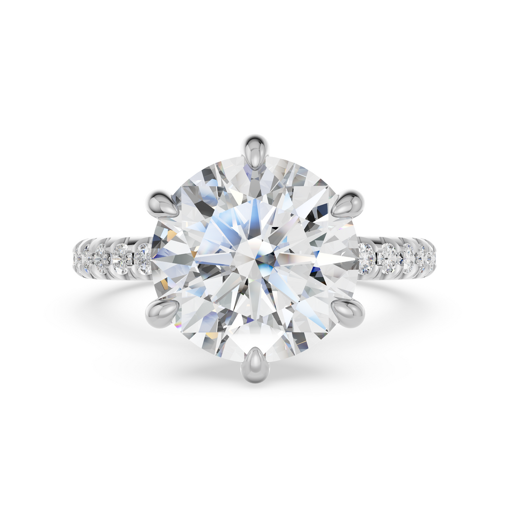 'Eros' 6-prongs, One-Row Pavé Round Brilliant Cut Solitaire Lab Diamond Engagement Ring