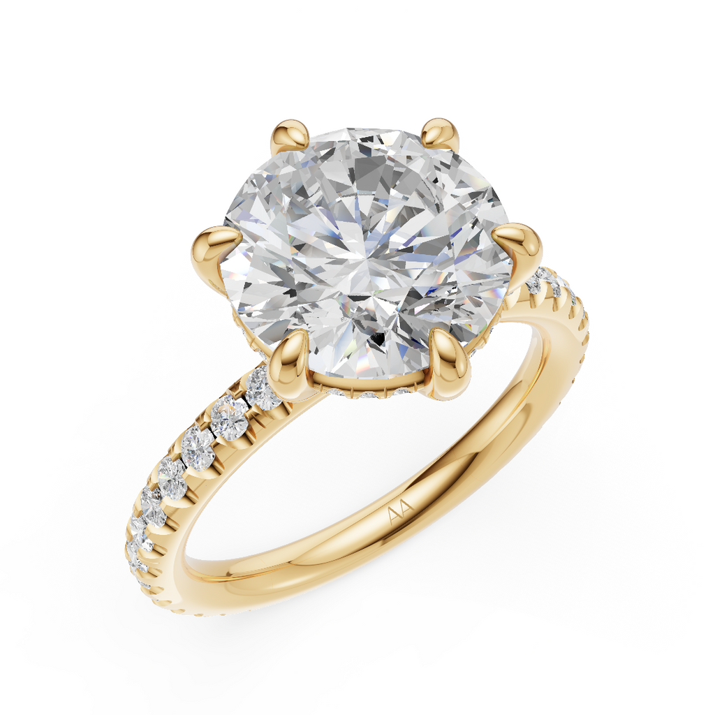 'Eros' 6-prongs, One-Row Pavé Round Brilliant Cut Solitaire Lab Diamond Engagement Ring