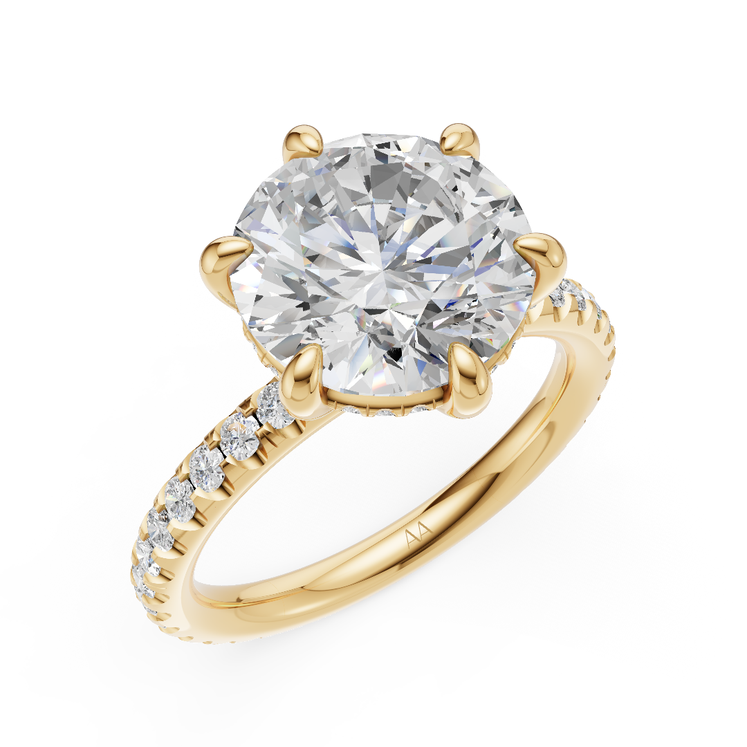 'Eros' 6-prongs, One-Row Pavé Round Brilliant Cut Solitaire Lab Diamond Engagement Ring