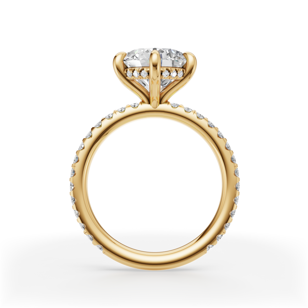 'Eros' 6-prongs, One-Row Pavé Round Brilliant Cut Solitaire Lab Diamond Engagement Ring